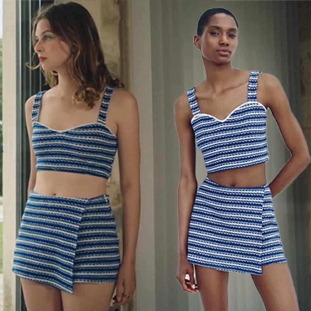 💙 ZARA Santorini blue striped crochet crop top Large 💙